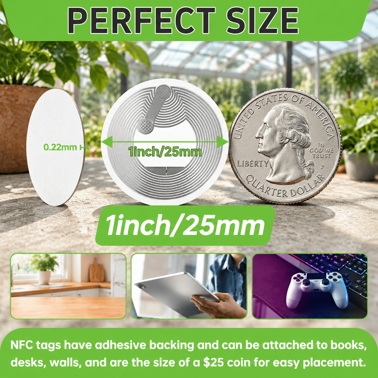 500 Pack NTAG215 NFC Sticker Labels, Round Adhesive Rewritable Smart ...