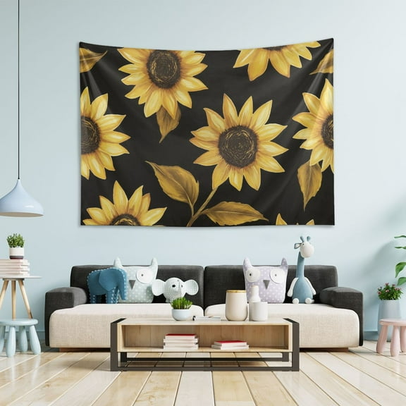 Yayeee Tapestry Wall Hanging for Bedroom 60" x 40" Living Room Home Wall Art Decor, Black Sunflower Pattern