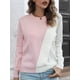 thumbnail image 5 of Suéter de mujer O Cuello Empalme Color Suéteres casuales CACAGOO Camiseta de manga corta, 5 of 7