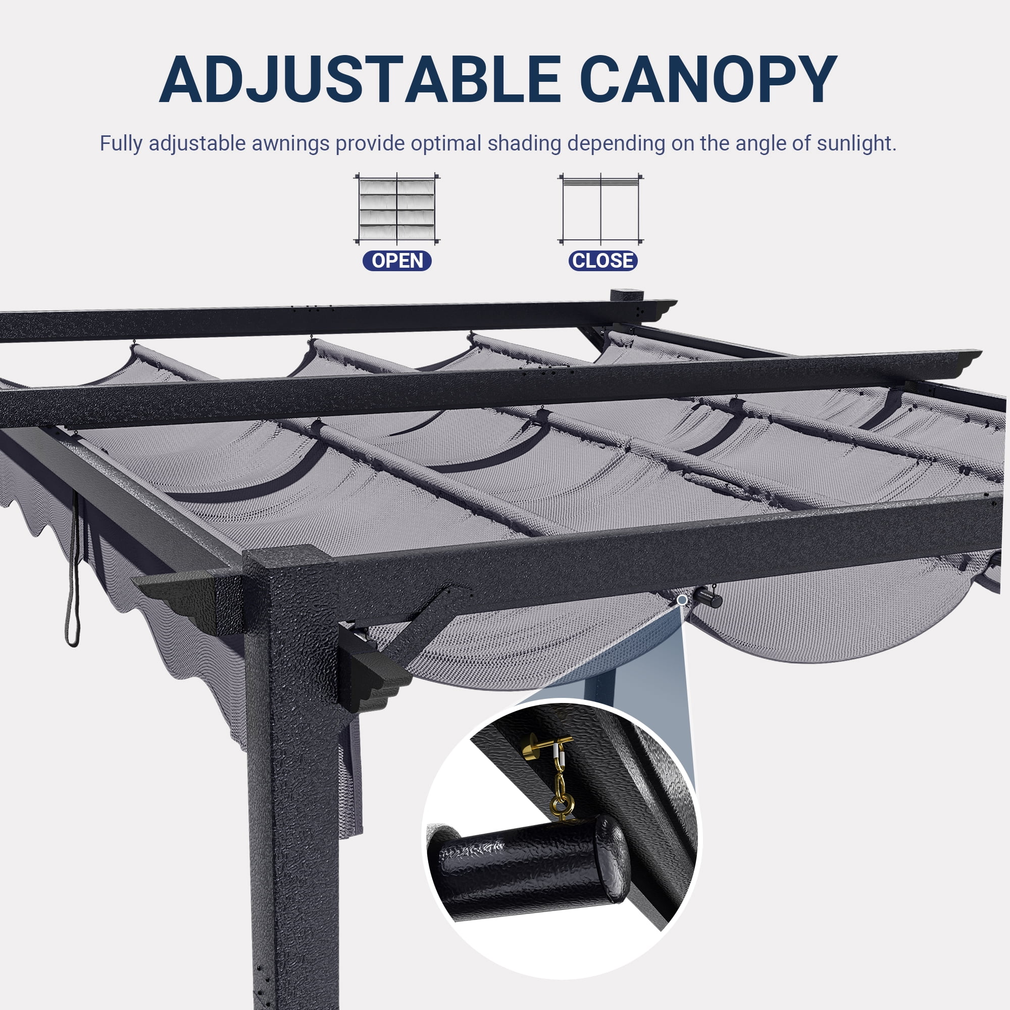 NETAJE 10'x12' Retractable Canopy Pergola, Heavy-Duty Outdoor Metal Gazebo Shelter with Adjustable Sun Shade, Patio Grape Trellis for Backyard, Deck, Garden