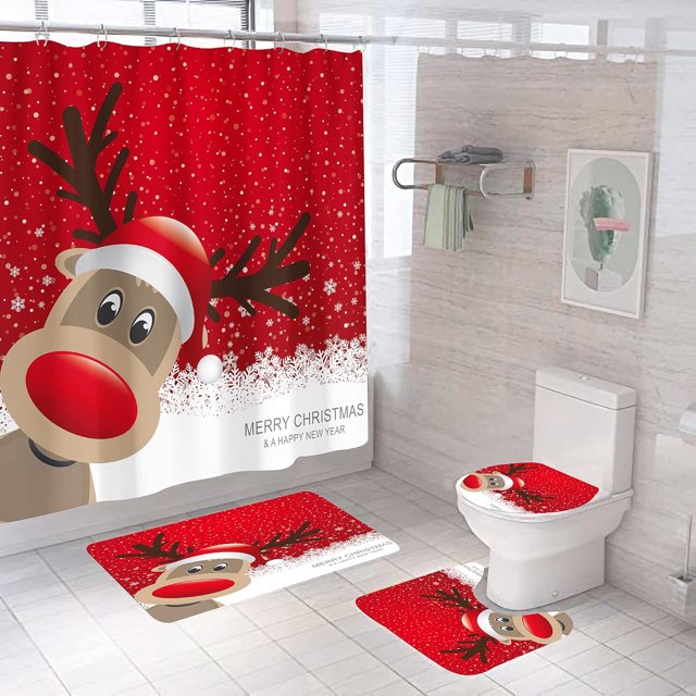 Juego de cortinas de ducha navideñas para decoración de baño, cortina de ducha con forma de copo de nieve y bolas de árbol de Navidad, cortinas de tela impermeables con ganchos de 71 x 71 pulgadas