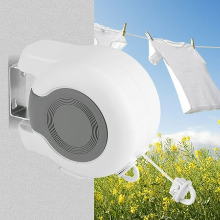 Tbest 13m Wall-Mounted Retractable Double Clothes Drying Line Indoor Outdoor Washing Landry Tool ,Clothes Line, Retractable Clothes