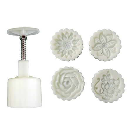 

Round Hand Press 4 Stamps 75g Mooncake Mold Mid Autumn Festival DIY Hand-Pressure Decoration Cookie Baking Food Grade Material Kitchen Tool