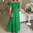 thumbnail image 2 of Baqcunre Womens Dresses 2023 New Spring New Solid Elastic Neckline Off Shoulder Slender Dress Women'S Casual Dresses Midi Dress Green Dress L, 2 of 9