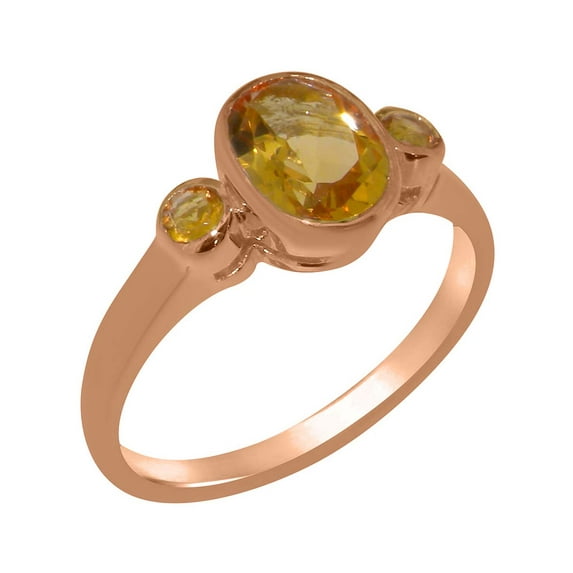 LBG British Made 14k Rose Gold Natural Citrine Womens Anniversary Ring - 33 size options - Size 4.75