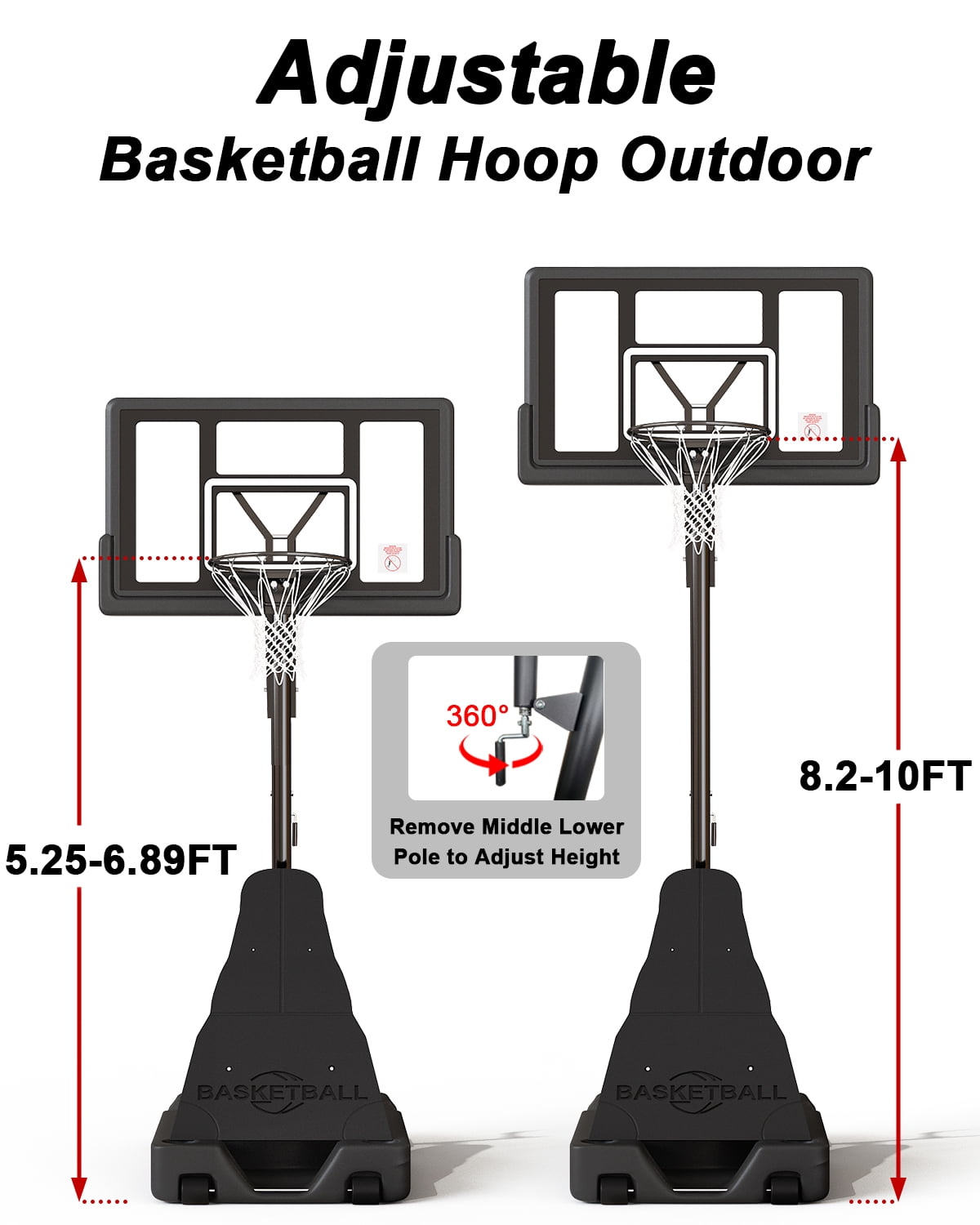 Cofiyard Basketball Hoop with 44” Shatterproof Backboard, 5.25-10FT Height Portable Basketball Hoop with Sandbag, Adjustable Basketball Goal System Outdoor