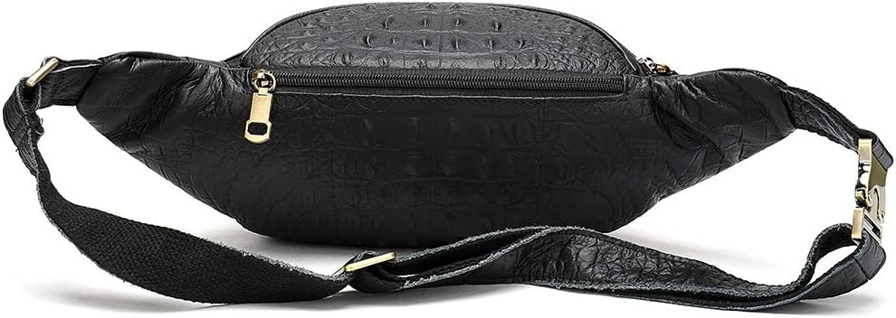 MARRANT Genuine Leather Fanny Pack for Men, Large Capacity Crossbody Waist Bag with Multiple Zipper Pockets,Black Croco