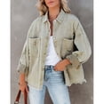 thumbnail image 2 of Chaqueta desgastada informal con cuello vuelto, botonadura simple con bolsillos, chaqueta informal de manga larga de gran tamaño para mujer, verde claro M, 2 of 8