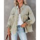 thumbnail image 2 of Abrigo informal de mujer de gran tamaño, chaqueta desgastada verde claro, con cuello vuelto, botonadura sencilla, bolsillos y mangas largas, 2 of 8