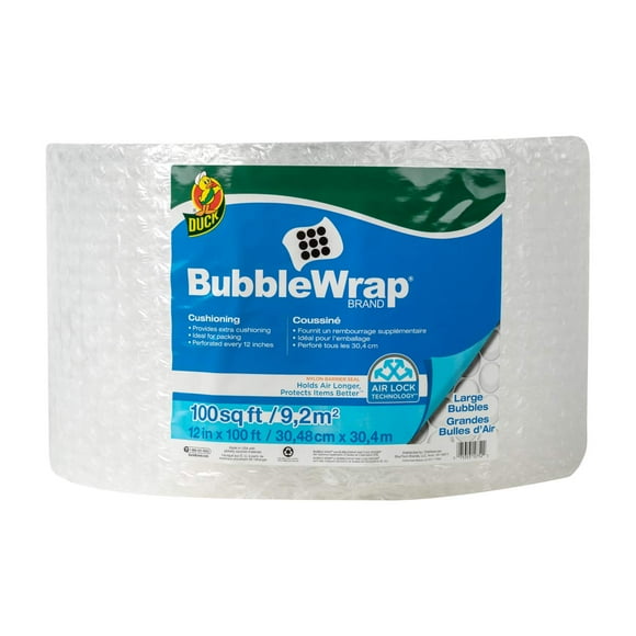 Duck Brand Large Bubble Wrap Roll, 5/16" Large Bubble Cushioning, 12" x 100', Perforated Every 12" (1061909)