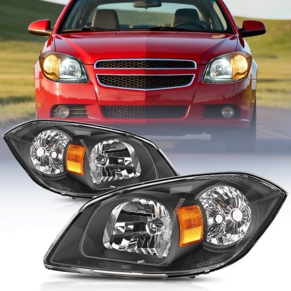 Nilight Headlight Assembly for 2005 2006 2007 2008 2009 2010 Chevy Cobalt 2005-2009 Pontiac Pickup Truck Replacement Headlamp Black Housing Amber Reflector Driver and Passenger Side, 2 Years Warranty