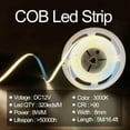 thumbnail image 2 of COB LED Strip Lights Warm White 3000K,DC12V 16.4ft/5M 320leds/M CRI90 Bright Flexible LED Tape 8mm, for Indoor Home Cabinet，Bedroom,Kitchen,Stage,Backlight DIY Lighting(Without Power Supply), 2 of 11