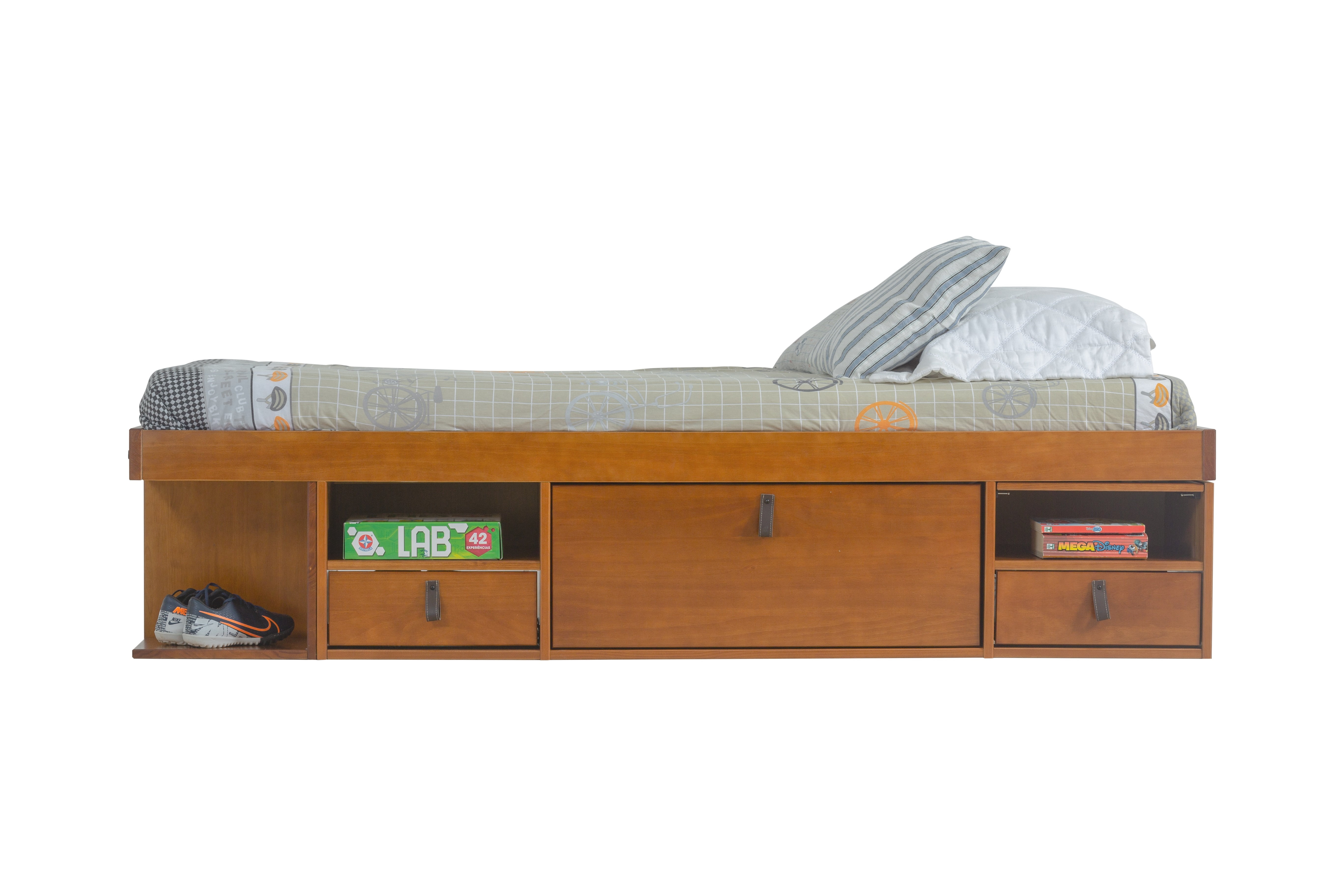 Memomad Bali Twin Size Storage Platform Bed with Drawers, Oak