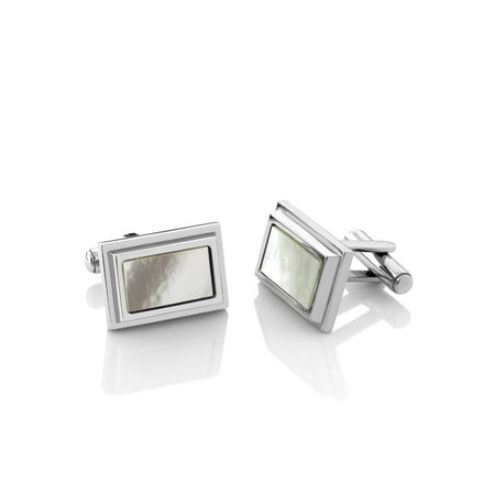 Simulated Mother of Pearl Stainless Steel Men Cufflinks 14X20MM = 1/2" X 3/4