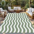 thumbnail image 2 of Sage Green Striped Outdoor Rug 5x8 Ft - Reversible Patio Rug Outdoor Camping Rugs, Modern Waves Abstract Water Ripple Washable Indoor Outdoor Area Rugs, Non-Slip Outdoor Carpet Runner for Deck/Porch, 2 of 8