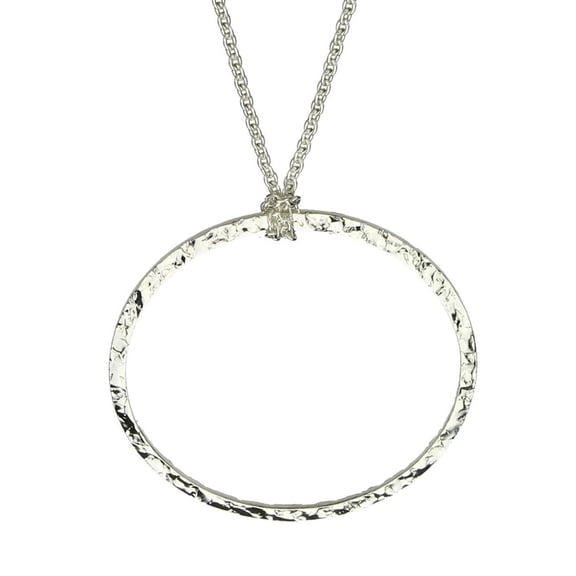 Sterling Silver Hammered Circle Pendant Cable Chain Necklace, 18"