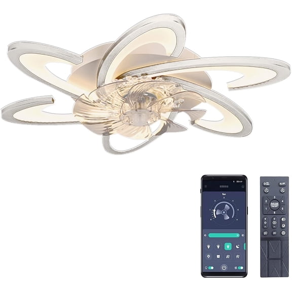 AIPAITELIGHT Ceiling Fan Light, Φ67cm, 70W Silent Modern LED Ceiling Fan Light, with Remote Control and App Dimming, 6 Lights, Suitable for Living Room, Bedroom, Dining Room, White