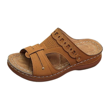 

ZTTD Women s Beach Sandals Hollow Casual Slippers Flat Shoes Retro Sandals Brown