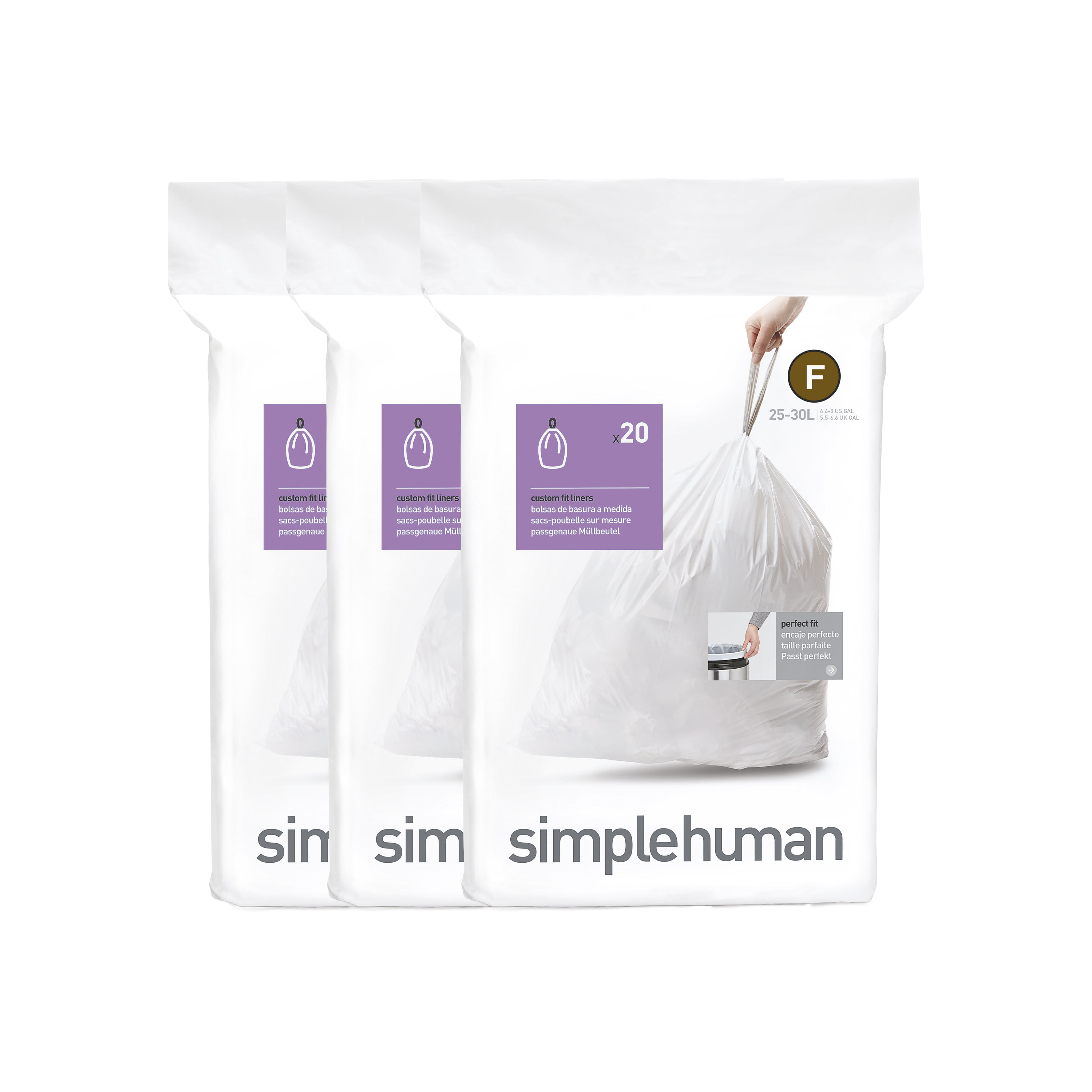 25 Liter Code F Liners Simplehuman Compatible Trash Bags 4-7 Gallon 120 ct 