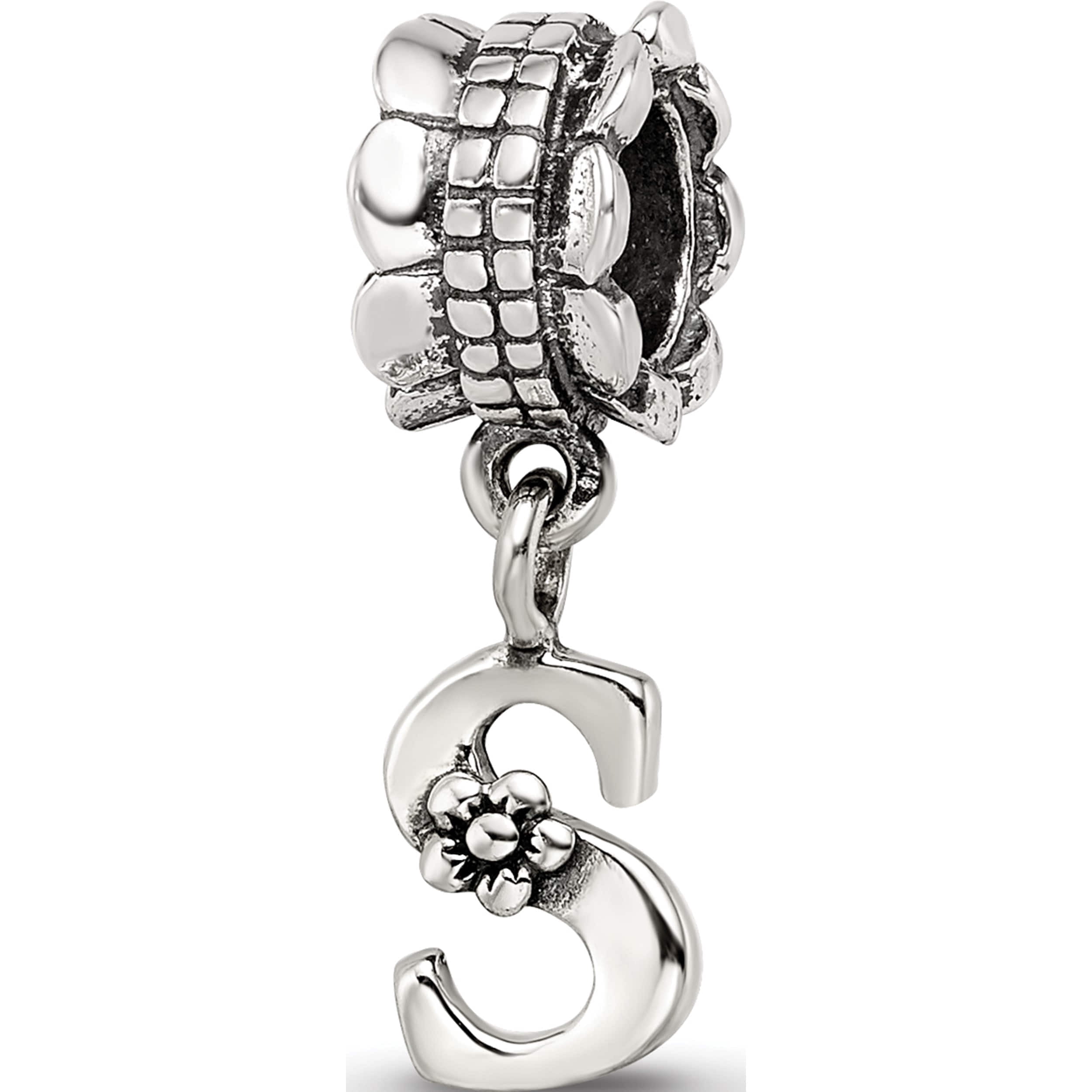 Sterling Silver Reflections Letter S Dangle Bead (18.18 X 5.45) Made In Thailand qrs1400s