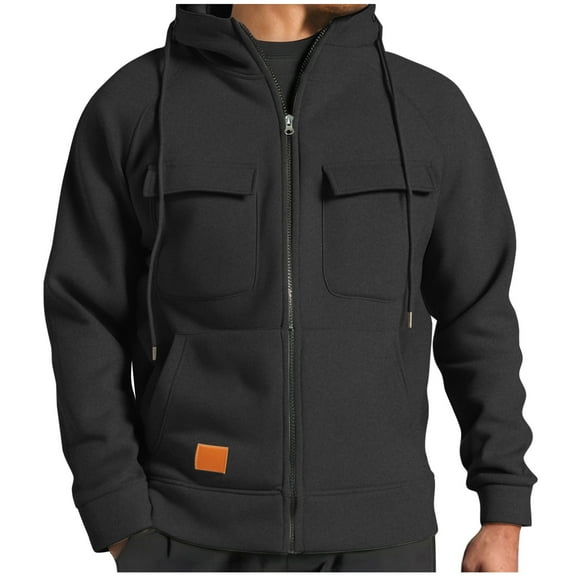 Full Zip Hoodies Men Big and Tall Tactical Sweatshirts Long Sleeve Workout Cargo Pullover Sport Outdoor Jacket with Pocket