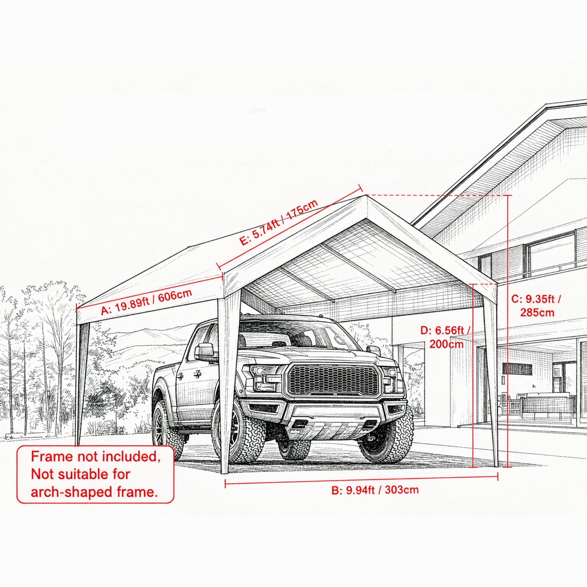 10 x 20 ft Carport Replacement Canopy Cover, Heavy-Duty Waterproof Garage Top Tarp with Ball Bungees (Only Top Cover, Frame Not Include)