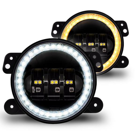 TRUE MODS 4" 60W LED Fog Lights Replacement For 2007-2018 Jeep Wrangler JK Unlimited JKU Sport S Rubicon Sahara Front Bumper Off-Road Round Driving Light Bulb Lamp [HALO DRL] [Amber Turn Signals]