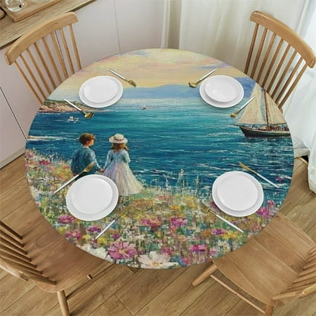 

Palnkart Flowers Round Tablecloth Stain-Resistant Washable for Indoor Outdoor Restaurants Weddings Parties Home Decor Fitted 38 -42