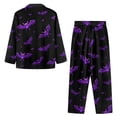 thumbnail image 6 of Garronmavis Purple Bats Halloween Women's Long Sleeve Button Down Pajama Set 2-Piece Comfortable Sleepwear Loose Fit Lounge Wear, Black, 6 of 7