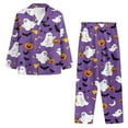thumbnail image 2 of DISNIMO Ghost Bat Pumpkin Print Women 2 Piece Pajama Sets Casual Loose Sleepwear Long Sleeve Button Down Nightwear with Long Pajama Pants Halloween Loungewear, S, 2 of 7