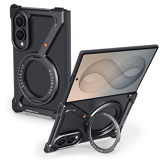 Dteck Minimalist Metal Phone Case for Samsung Galaxy Z Fold8, Rotating Magnetic Holder, Aluminum Frameless Bumper Shockproof Protective Cover,Black