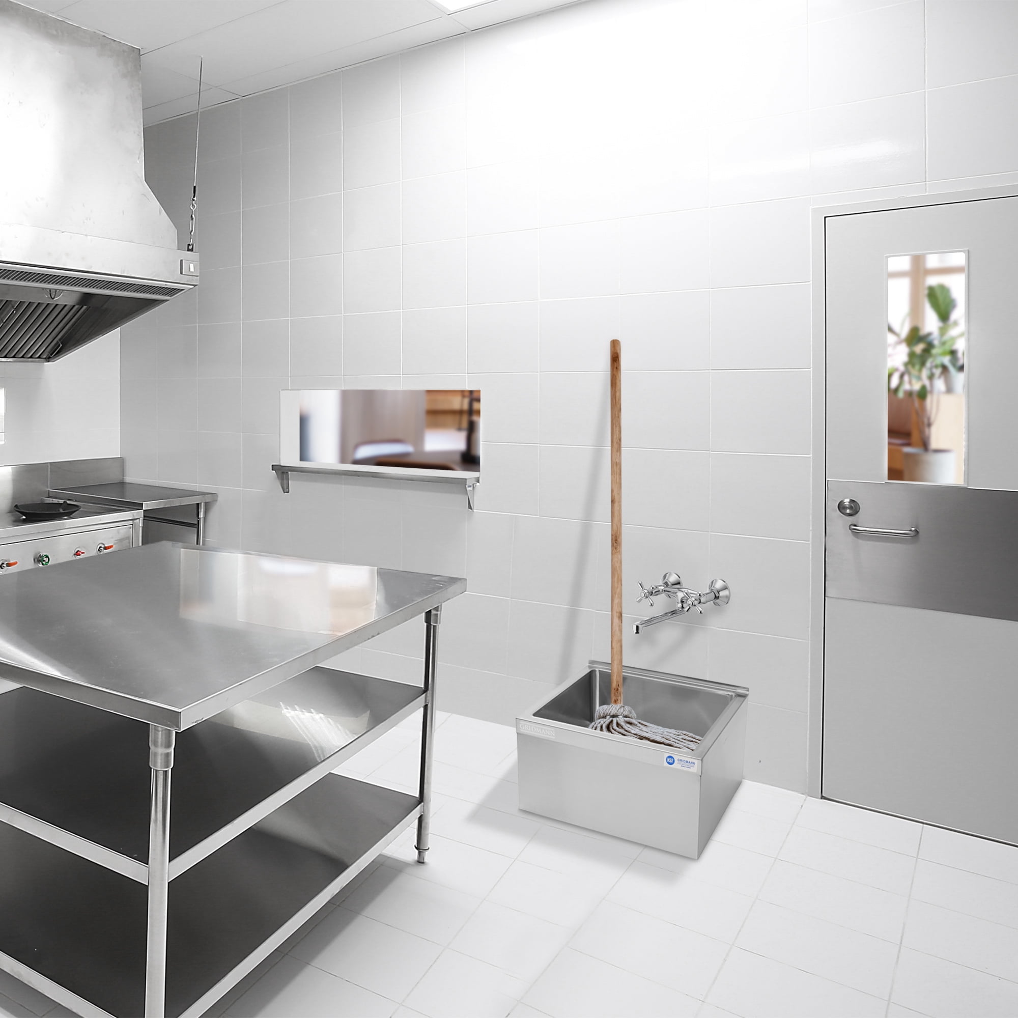 GRIDMANN 24" x 24" x 13" NSF Commercial Stainless Steel Floor Mop Sink with Backsplash