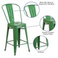 thumbnail image 2 of 24'' High Green Metal Indoor-Outdoor Counter Height Stool with Back, 2 of 9