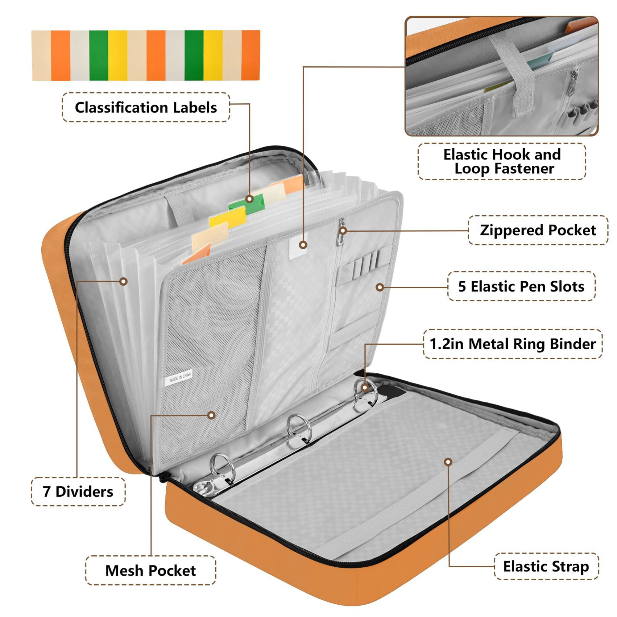 FORMRS Accordion File Folder A4 Size 7-Pocket Expanding Document Organizer Bag with 3 Ring Binder, Sleeping Black Cat