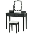 thumbnail image 1 of Gymax Vanity Table Set with Lighted Mirror Adjustable 10 Bulbs Dresser 4 Drawer Black, 1 of 9