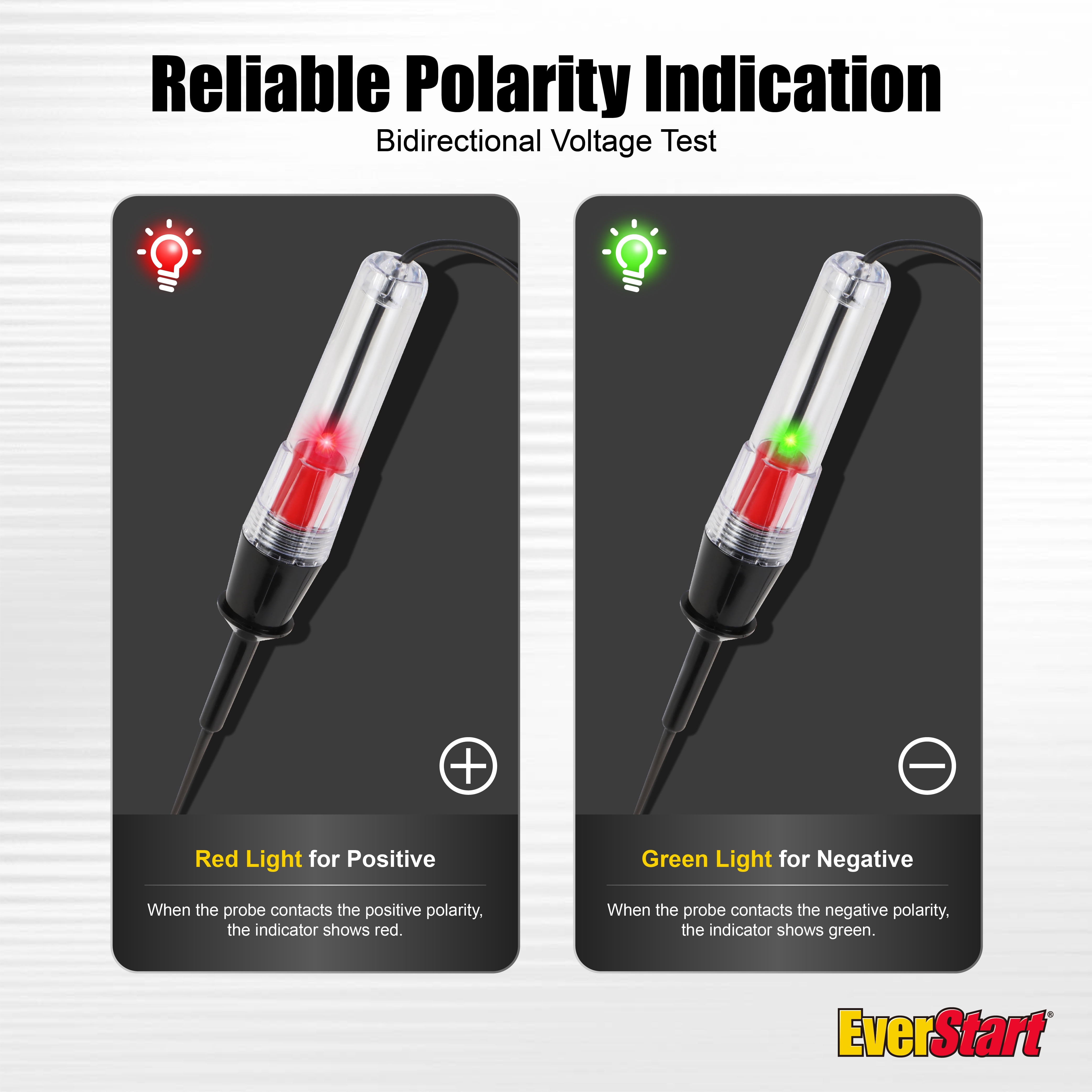 EverStart 6-24V Automotive Circuit Tester, Bidirectional Polarity Test Light with Red/Green LED Indicator