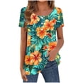 thumbnail image 2 of Tunic for Women Scoop Neck Short Sleeve Casual Loose Fit Blouse Solid Color Pleated Front Button Detail Soft Lightweight Summer Daily Tops, 2 of 6