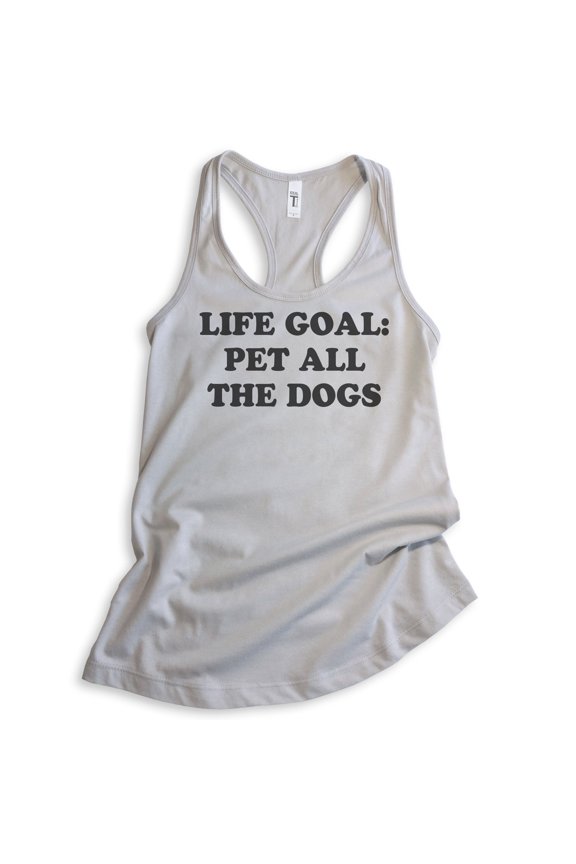 Life Goal Pet All The Dogs Tank Top, Ladies Racerback Tank Top, Dog Tank, Puppy Tank, Dog Owner Tank, Silver Gray, Small