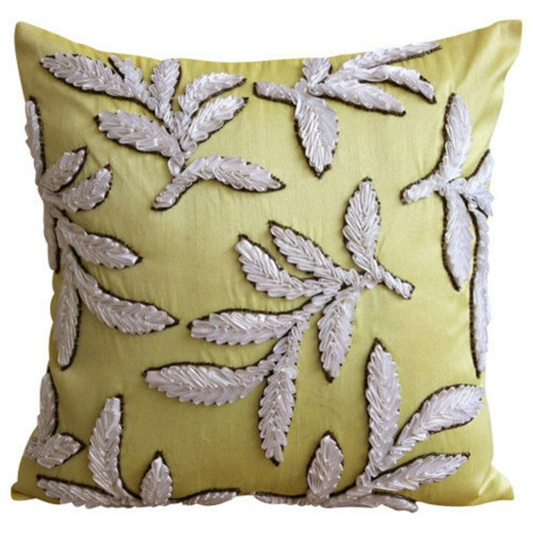 Pillow Covers Yellow Pillow Cover 20x20 inch 50x50 cm Silk Ribbon Leaf Tropical Theme Throw Pillows Cover Floral Contemporary Pillows Cover Square Silk White Leaves Walmart