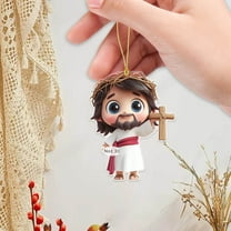 Matoen Easter Tree Decorations Religious Acrylic Tree Ornaments Happy Easter Jesus Acrylic Tree Hanging Ornaments for Indoor Home Mantle Fireplace Party Supplies