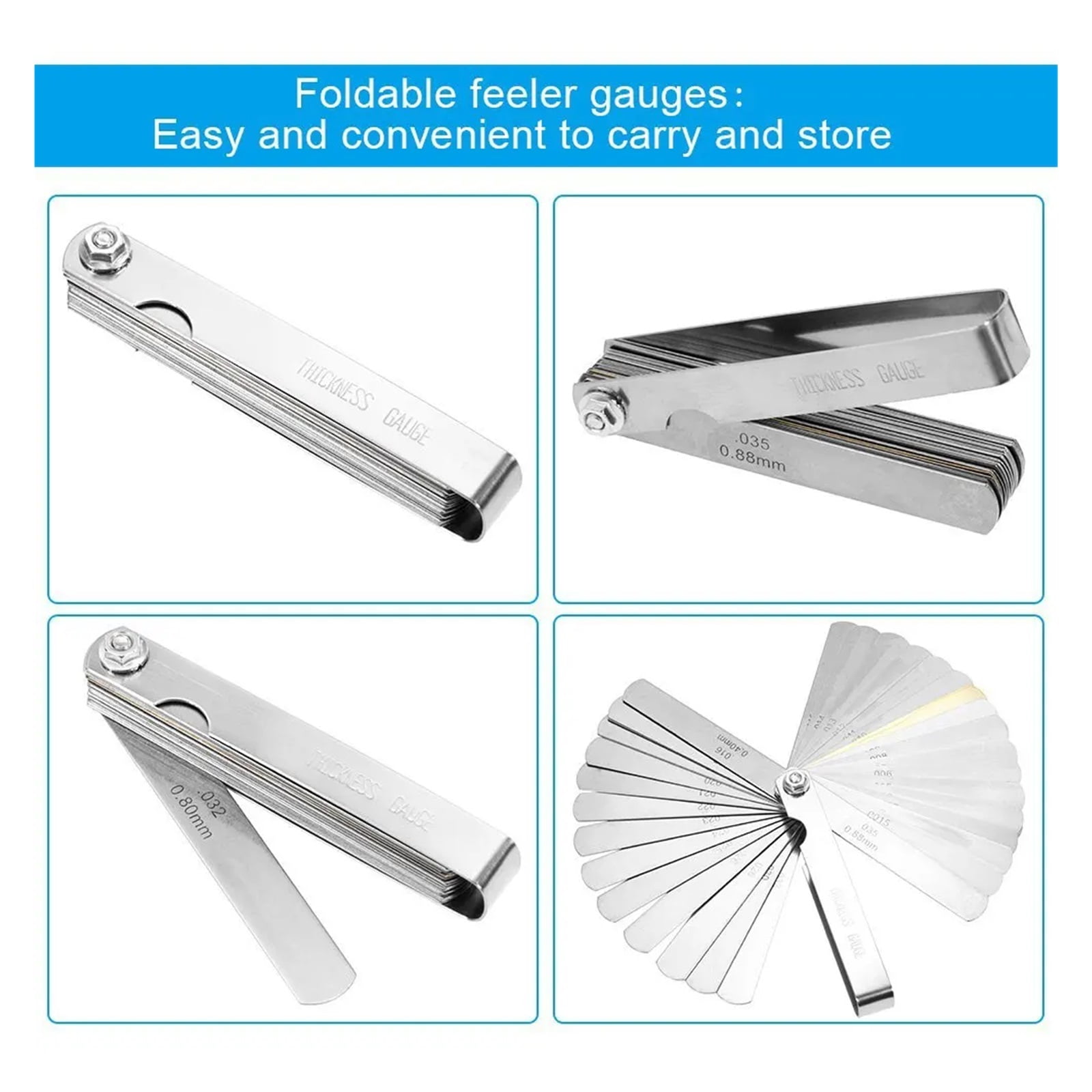 16 Blades Curved Feeler Gauge 0.127 to 0.508mm 32 Blades Feeler Gauge Stainless Steel Metric In 0.04-0.88mm ,Easy Identification
