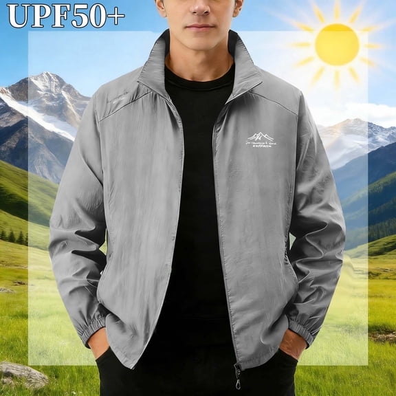 RKSTN Mens Hoodie Sun Protection Jacket Plus Size Solid Color Full Zip Quickly Dry Long Sleeve Shirts Spring Summer Lightweight Windproof Hiking Jacket with Pockets