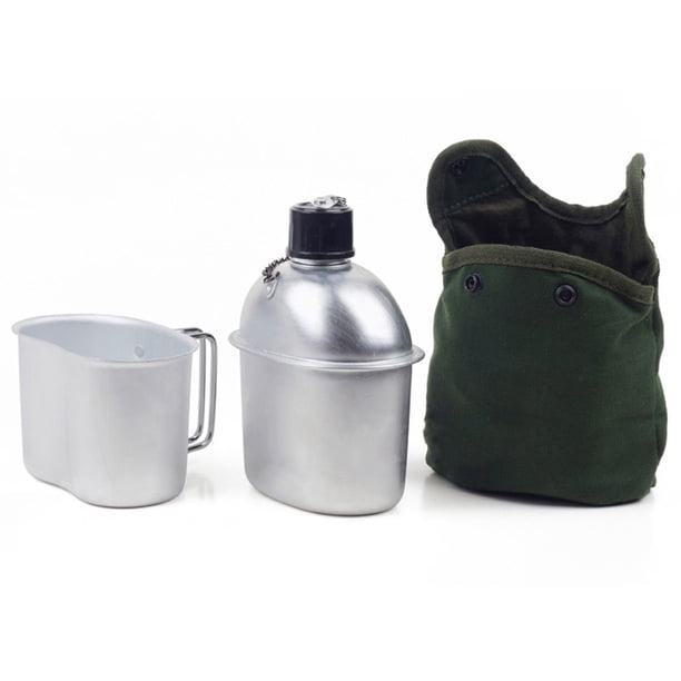 De Aluminio De 0,9 L, Portátil, Con Taza, Cubierta Verde, Camping, Senderismo, Ejército, Camping, Picnic, Accesorios De Viaje Sweethay OD005604-00
