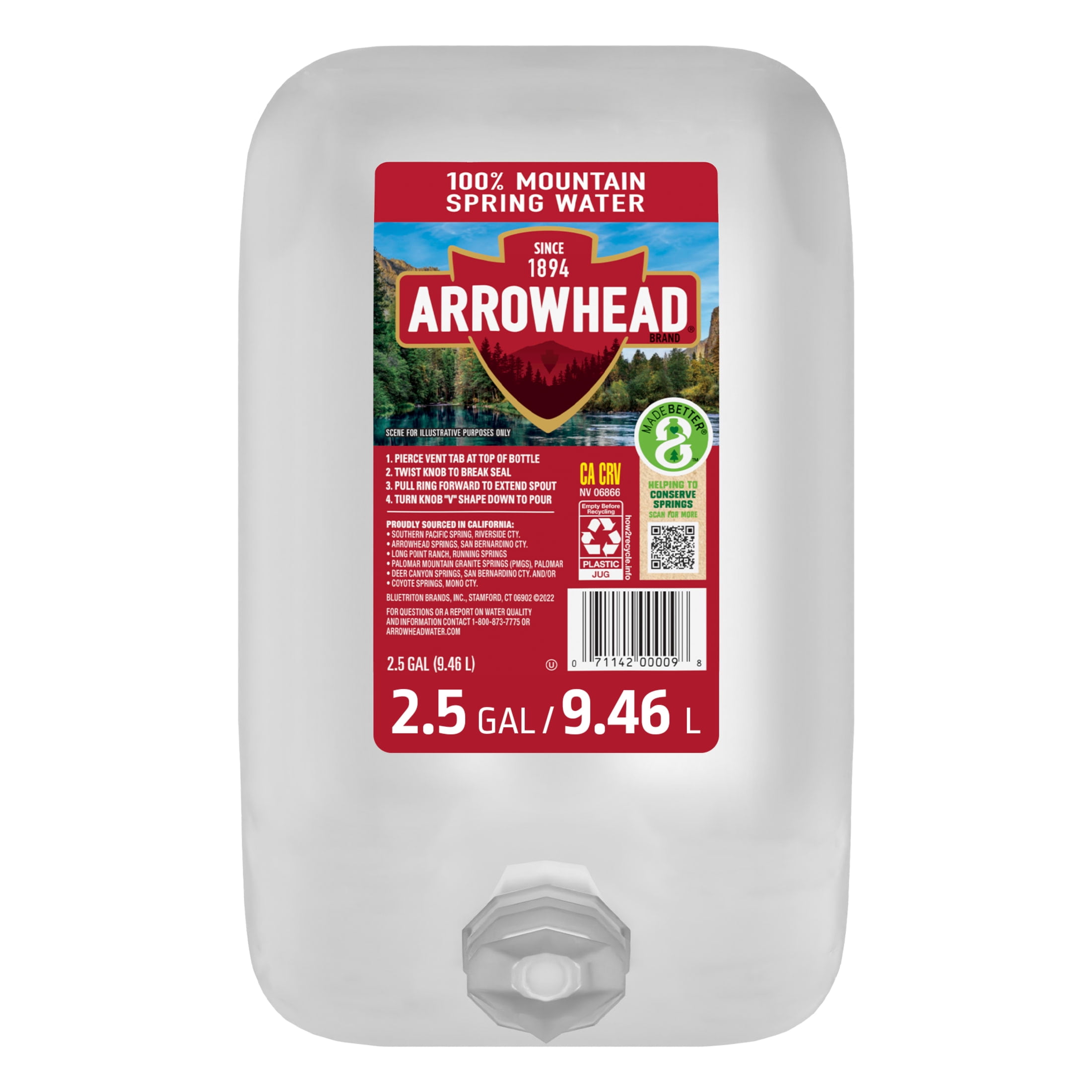 (6 pack) Arrowhead Mountain Spring Water, 2.5 Gallon, Single Plastic Jug