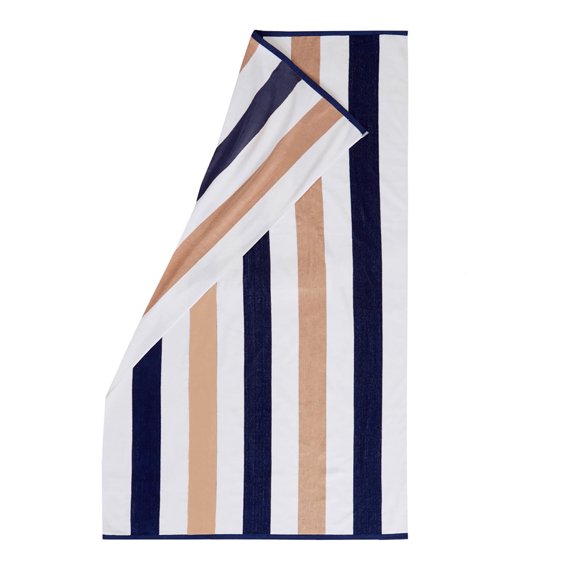 Great Bay Home Cotton Cabana Stripe 4-Pack Beach Towel (4 Pack - 30" x 60", Navy / Taupe)
