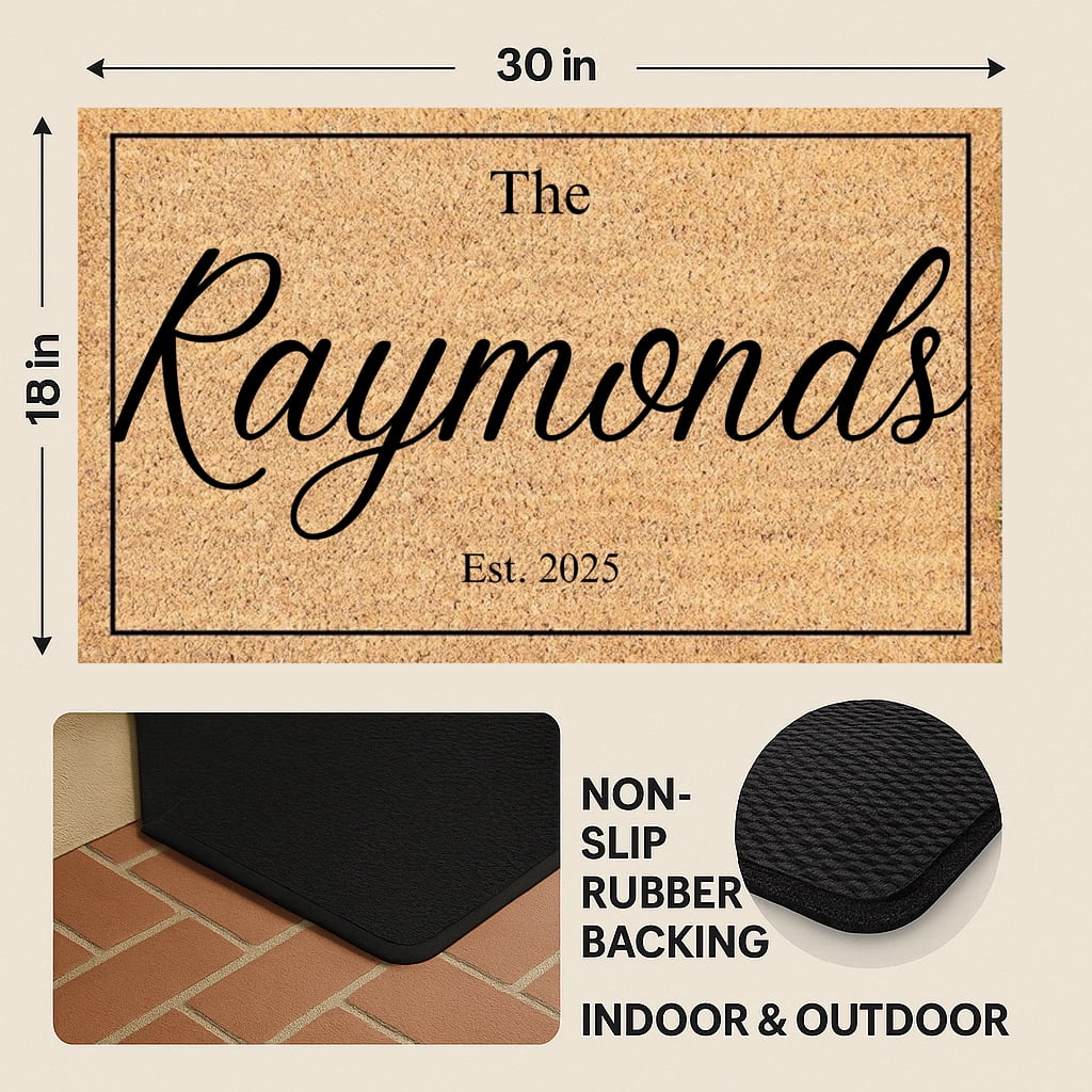 Rustic Personalized Family Name Doormat Est. 2025 – Custom Farmhouse Welcome Mat, 30x18in, Outdoor Indoor Non-Slip Front Porch Rug