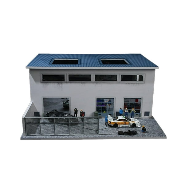 Diorama 1/64 Factory Garage Model with LED Lighting, City Factory Repairs Workshop Scene Display Case Car Parking Lot Scale Display Model