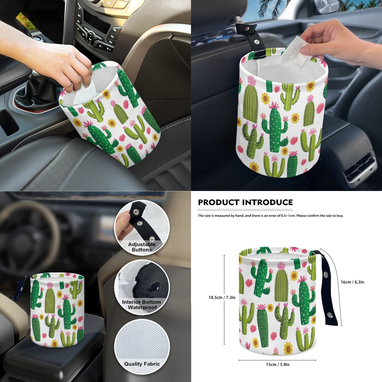 Jeiento Cactus Car Seat Cover for Women Men with Steering Wheel Cover Seatbelt Pads Handbrake Cover Gear Shift Knob Cover Trash Can Armrest Cover Rearview Mirror Cover Coasters 14pcs Auto Accessory