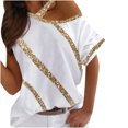 thumbnail image 1 of Leutsin T-shirt à Manches Courtes pour Femmes, Décontracté, Imprimé, Épaules Dénudées, Col Licou, 1 of 4