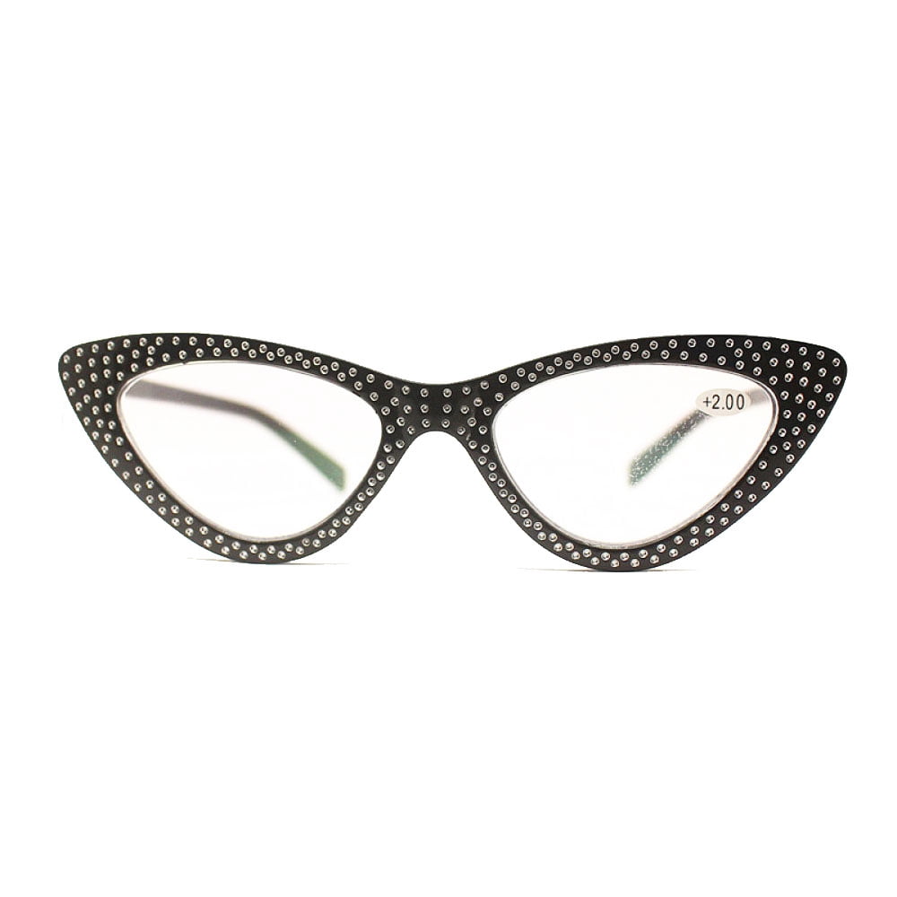 3 Pairs of Women Black Cat Eye Reading Glasses Diamond Presbyopic Glasses Plastic Readers +3.50